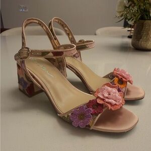 Betsey Johnson Pink Floral Embroidered Heels